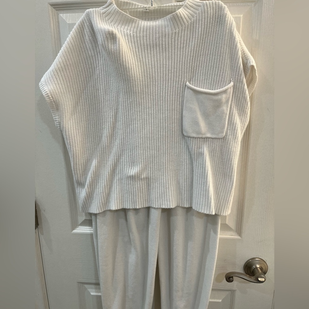 White Knit Sweater and Pants Set